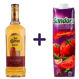 Упаковка набору: Текіла Jose Cuervo Especial Reposado 38% 0.7 л + Сік Sandora Томатний Пікантний з сіллю 950 мл
