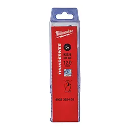 Свердло по металу THUNDERWEB HSS-G MILWAUKEE DIN338, діаметр 12,0x151х101мм, (5шт), пластикова коробка
