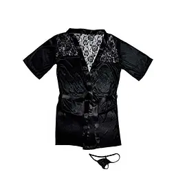 Халат з витонченим мереживом XS/S/M Чорний K0748-1 - мініатюра 2
