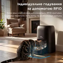 Автоматична годівниця для котів HoneyGuardіan SF35 RFID 4,6 л Wi-Fi з нашийником датчиком, чорний - мініатюра 3