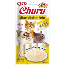 Ласощі для котів INABA Churu, вершковий мус у стіках з куркою та сиром, 4×14 г