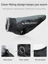 Світловідбивна утеплена зимова куртка для собак My World - My Rules, Bling-blue - мініатюра 3