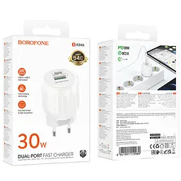 МЗП Borofone BA94A Lustrous PD30W+QC3.0 (1USB-A/1C) White - мініатюра 5