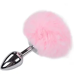 Металева анальна пробка Alive Fluffy Кролячий хвостик Plug S
