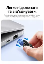 Мережевий патч-корд Ethernet Vention 8 м LAN-кабель Cat6A UTP до 10 Гбіт/с штекери RJ45 8P8C з обох кінців хрестоподібний розділювач пар для зменшення перехресних перешкод текстурована гнучка PVC-оболонка гнучкі язички фіксації для зручного від’єднання чорний із напівпрозорими синіми корпусами конекторів (ISCBK) - мініатюра 6