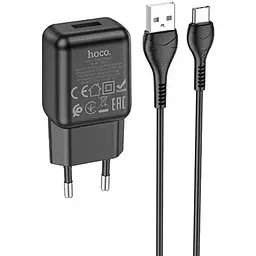 МЗП Hoco C96A (1USB/2.1A) + кабель USB to Type-C Black