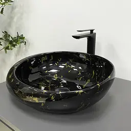 Умивальник VBI Riccia black marmo glossy накладний VBI-017201, Чорний - мініатюра 3
