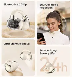 Кісткові навушники-кліпси з спрямованим звуком Langsdom TS-32 Pro з Bluetooth 6.0 Бежевий - мініатюра 3