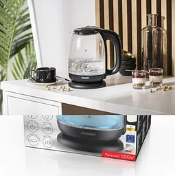 Скляний електрочайник Mesko MS 1302 Black, 1,7 л, 2200 Вт, з LED-підсвіткою, прихований нагрівальний елемент, чорний - мініатюра 4