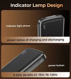 Універсальна мобільна батарея Choetech 10000mAh 12W USB-A,USB-C чорна - мініатюра 8