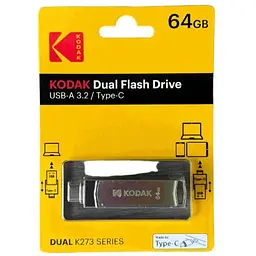 Флешка Kodak 64 ГБ з USB 3.2 та Type-C для швидкої передачі даних Сірий
