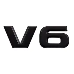 Емблема напис V 6 90х32 мм Чорна роздільна на скотчі метал (Завод)
