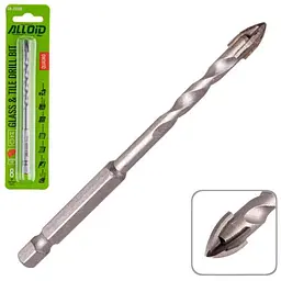 Свердло по склу та кераміці Alloid QUADRO 8 мм хвостовик HEX 1/4" L= 120 мм (GB-20008)