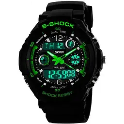 Наручний годинник чоловічий Skmei S-Shock Green 0931 Чорний (1530)