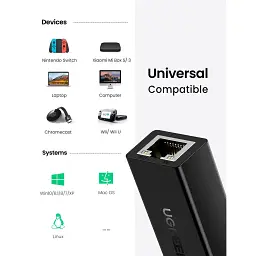 Перехідник USB 2.0 AM to RJ45 Ethernet 100Mbps CR110 Ugreen (20254) - мініатюра 2