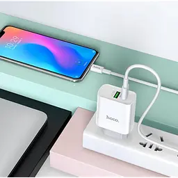 Адаптер мережевий HOCO C80A Type-C to Type-C cable rapido charger set C80A, 1USB/1Type-C, QC/PD, 20W, 3A Білий - мініатюра 9