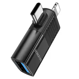 Перехідник Borofone BV18 iP male/Type-C male to USB female USB2.0 2 в 1 adapter чорний - мініатюра 2