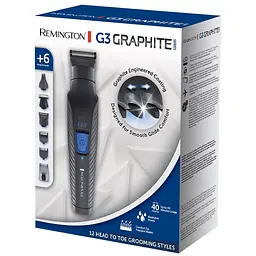 Набір для стрижки Remington G3 Graphite series для бороди, вусів, голови і носа, акум., роторний мотор, насадок-6, сталь, чорний - мініатюра 4