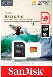 Карта пам'яті microSDXC, 128Gb, Extreme, Сlass10 UHS-I A2 U3 V30, SD адаптер SanDisk teh0033797 - мініатюра 4