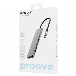 USB-Хаб Proove Type-C-Хаб Iron Link 7 in 1 (2*Type-C + 2*USB3.0 + HDMI + SD/TF) silver (HBIL00222004) - мініатюра 4