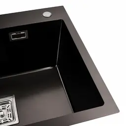Кухонна мийка Platinum Handmade PVD з нержавіючої сталі 1.2 мм квадратний сифон 58x43x22 см чорна - мініатюра 4