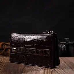 Місткий коричневий клатч чоловічий на два відділення з натуральної шкіри з тисненням під крокодила BOND 22046 - мініатюра 9