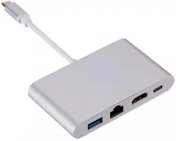 Хаб USB Dynamode "4-in-1", Grey, Type-C 3.1 - 1xType-C / 1xUSB 3.0 / HDMI 4K / GLan, кабель 8 см, алюмінієвий корпус (Multiport USB 3.1 Type-C to HDMI-RJ45)
