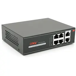 4х портовий PoE Full Gigabit комутатор ONV-H3064P, 4xPoe1000Мбіт + 2х1000 Мбіт, IEEE802.3af/at, загальна потужність 65 Вт