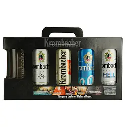 Набiр: пиво Krombacher Pils 0.5 л + Krombacher Weizen 0.5 л + Krombacher Hell 0.5 л + Krombacher Pils б/а 0.5 л + келих 0.4 л - мініатюра 5