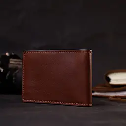 Зручний шкіряний затискач для грошей Grande Pelle 11636 коричневий - мініатюра 9