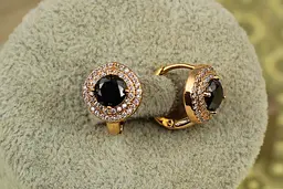 Сережки Xuping Jewelry велика мрія із чорним каменем 1,3 см золотисті - мініатюра 2