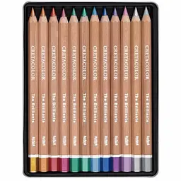 Набір кольорових олівців MEGACOLOR THE BRILLIANTS 12 шт металева коробка металіки Cretacolor - мініатюра 2
