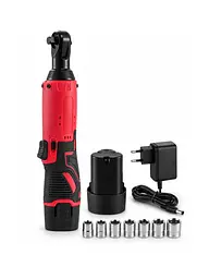 Акумуляторна кутова тріскачка 12V 3/8" з 2 акумуляторами та набором головок у кейсі червоно-чорна (37261567)