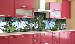 Вініловий кухонний фартух Блакитні Квіти вітраж наклейка ПВХ трава Зелений Happy Pocket Z181671 - мініатюра 2