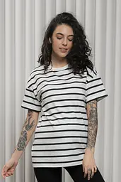 Футболка для вагітних та годуючих бавовняна в чорну смужку Kirby S Юла Мама молочний - мініатюра 3