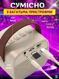 Бездротова колонка караоке з двома мікрофонами RGB підсвічування 5 режимів транслітерації 4 голоси сумісність з 3-ма пристроями - мініатюра 8