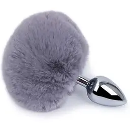Анальна пробка класична металева з хвостиком 7,5 см BunnyTail Сіра