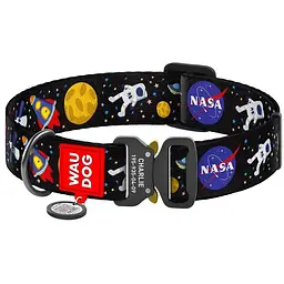 Нашийник для собак Waudog Nylon NASA, з QR паспортом, металева пряжка-фастекс, XXL, 43-70х3,5 см
