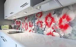 Вініловий кухонний фартух Червоні Гвоздики наклейка для кухні абстракція Квіти 60х300 см Happy Pocket Z181617