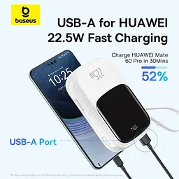 Зовнішній акумулятор Baseus Qpow Pro+ 20000mAh 22.5W із вбудованим кабелем USB-C білий - мініатюра 6