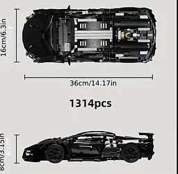 Конструктор Технік Чорний Суперкар Гіперкар Technic, 1288 деталей - мініатюра 3