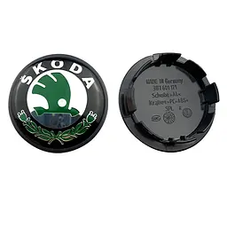 Ковпак колеса Skoda зелений логотип 65 мм пластик 1 шт OEM 3B7601171 (ковпачок, заглушка диска)