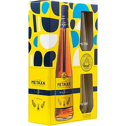 Набір Алкогольний напій Metaxa 5 зірок 38% 0.7 л + 2 келихи в подарунковій коробці - мініатюра 2