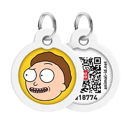 Адресник для собак і котів металевий Waudog Smart ID з QR паспортом малюнок Рік та Морті 2 коло