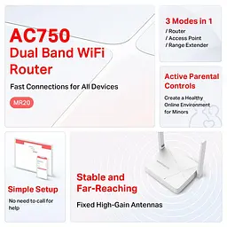 Роутер Mercusys MR20 AC750, 2xFE LAN, 1xFE WAN (MR20) - мініатюра 6