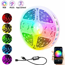 Світлодіодна стрічка 5м різнокольорова смуга RGB Bluetooth 5050 MEIQ-IT RGB strip light - мініатюра 2