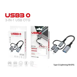 Дата кабель OTG USB 3.0 AF to USB-C + Micro 5P + Lightning 0.11m 60W XoKo (XK-AC-155) - мініатюра 5