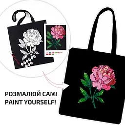 Екосумка-розмальовка, чорна, Ніжна півонія , бавовна 200 г/м2, 38х42см, ROSA Talent - мініатюра 2
