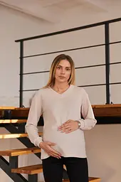 Лонгслів для вагітних з трикотажу Wien розмір L-XL (46-48) Lullababe Бежевий - мініатюра 2
