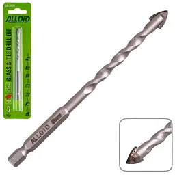 Свердло по склу та кераміці Alloid 6 мм хвостовик HEX 1/4" L= 105 мм (GB-10006)